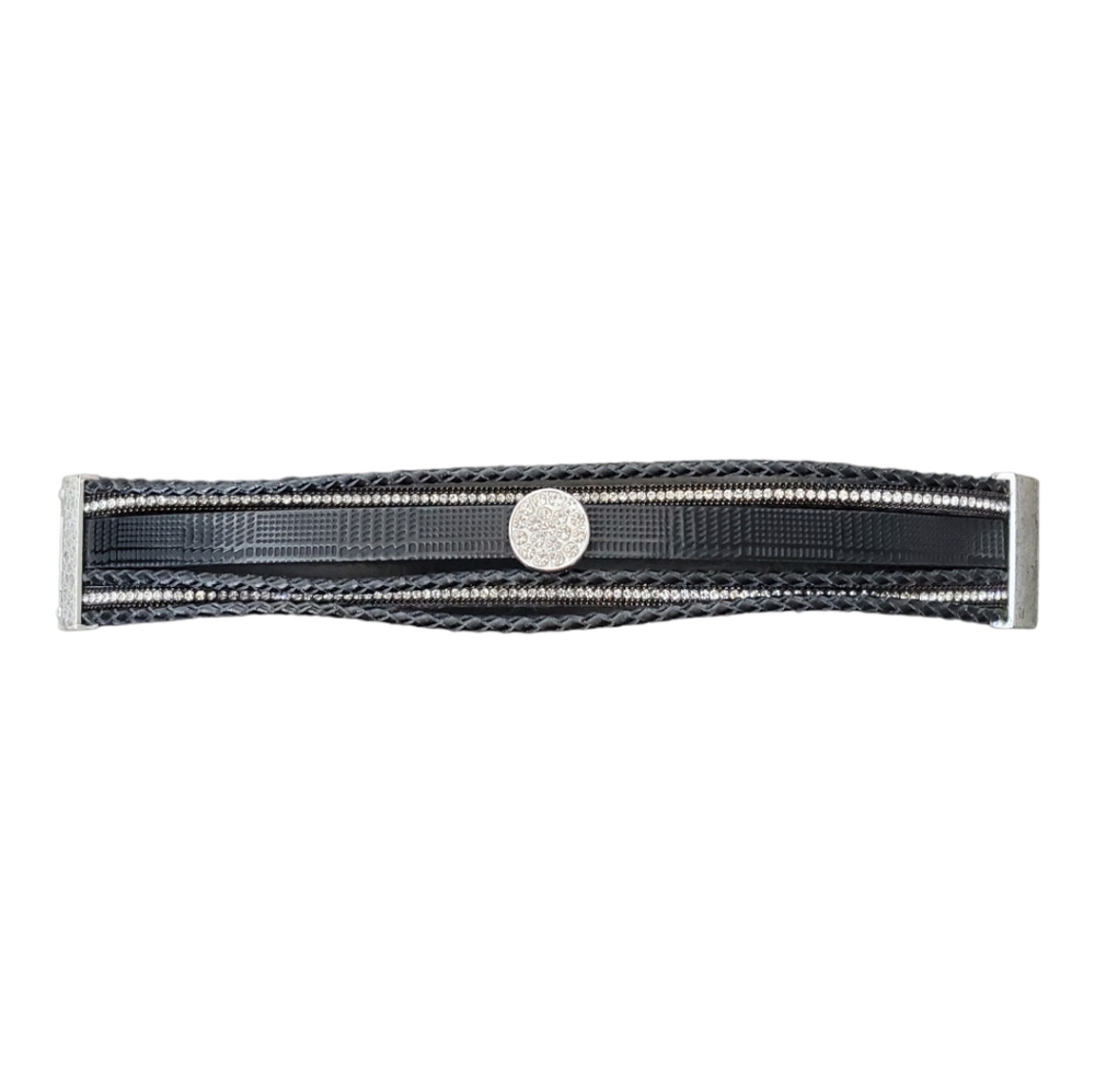 TORRID☆Black Faux Leather & Rhinestone Magnetic Bracelet - Picture 4 of 6